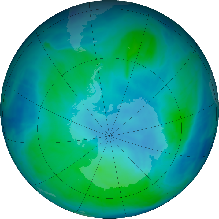 Antarctic ozone map for 11 February 2016